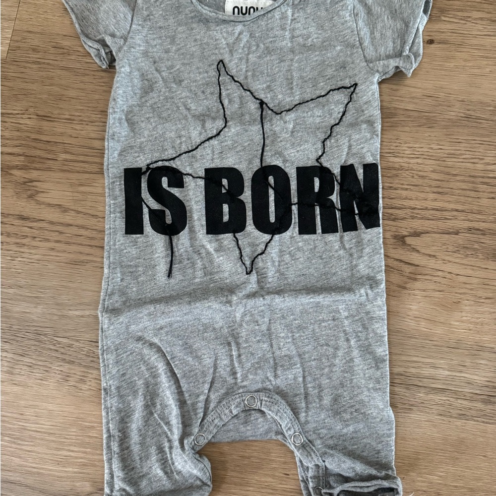 Nununu Gray Baby Romper with Star Design